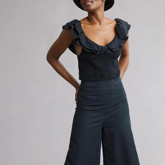 Maeve Anthropologie Smock Top Ruffle Neck Off The Shoulder Black Blouse: 6 - Picture 2 of 12